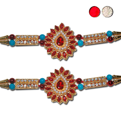 "Stone Studded Rakhi - SR-9040 A -code012 (2 RAKHIS) - Click here to View more details about this Product